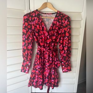 Heart print ruffled faux wrap mini dress. Perfect condition.